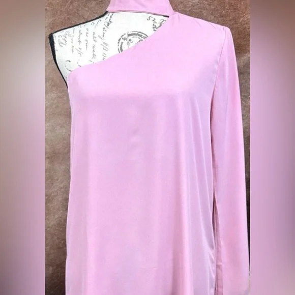 Chic One-Shoulder Pink Dress - Picture 2 of 8